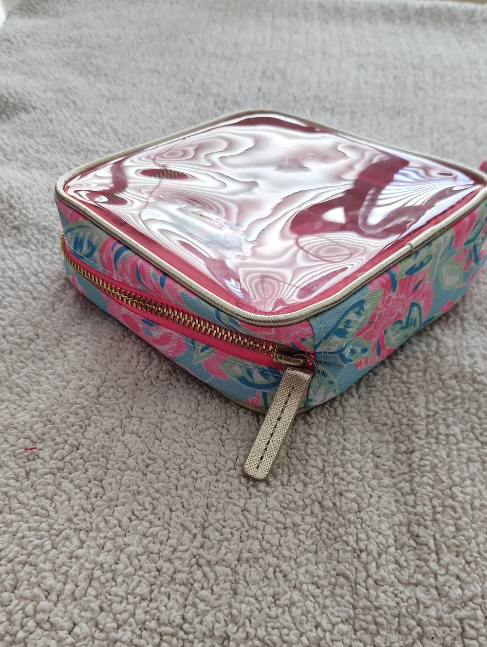 Lilly Pulitzer travel cosmetic case Totally Blossom Clear Front